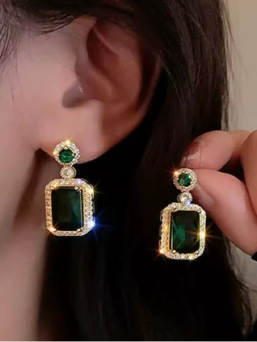 Vintage Emerald Green Crystal Drop Earrings - Women Jewelry